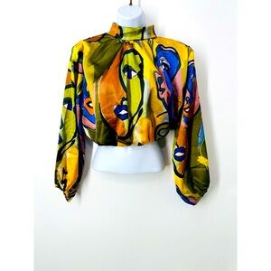 Colorful Abstract Art Long Sleeve Blouse Womens‎ Small Picasso Style BY ANGELICA